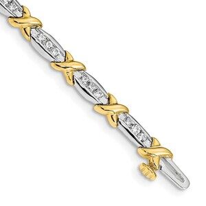 14k Yellow Gold Two-tone Polished Fancy Diamond 6.5in Bracelet